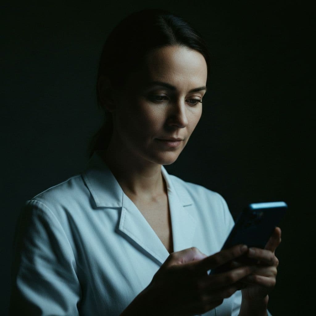 Médica estudando para o REVALIDA no celular